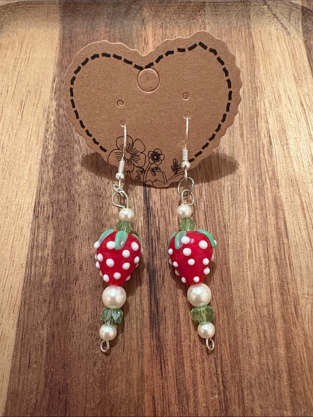 Handmade Silver-tone Strawberry Dangle Earrings with Pearls